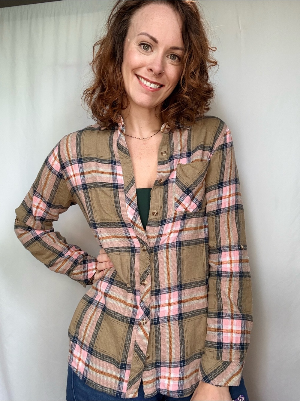 Thread & Supply Plaid Button-Up in Tan, Pink & Navy